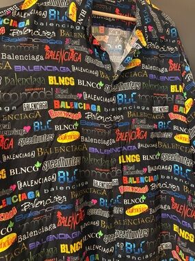 Balenciaga Black Multicolor Logo Print Shirt